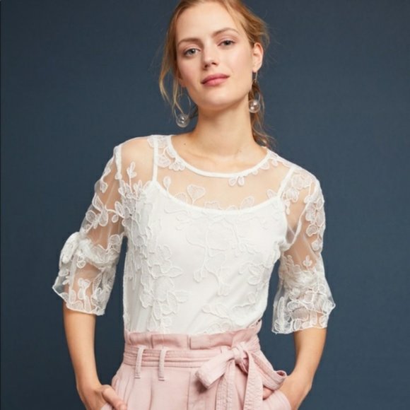 Anthropologie Tops - Eva Franco Anthropologie Melanie White Lace Top